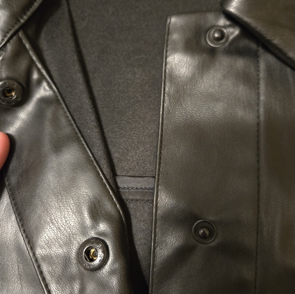 LANE BRYANT 18 Black Faux Leather Jacket Snap Front Drawstring Lightweight - Picture 11 of 12